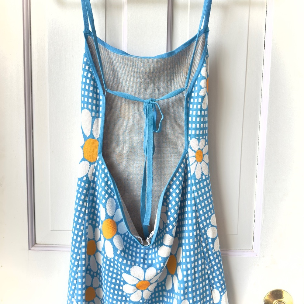 Zara Blue Gingham Daisy Knit Mini Dress Size Large - Picture 9 of 12